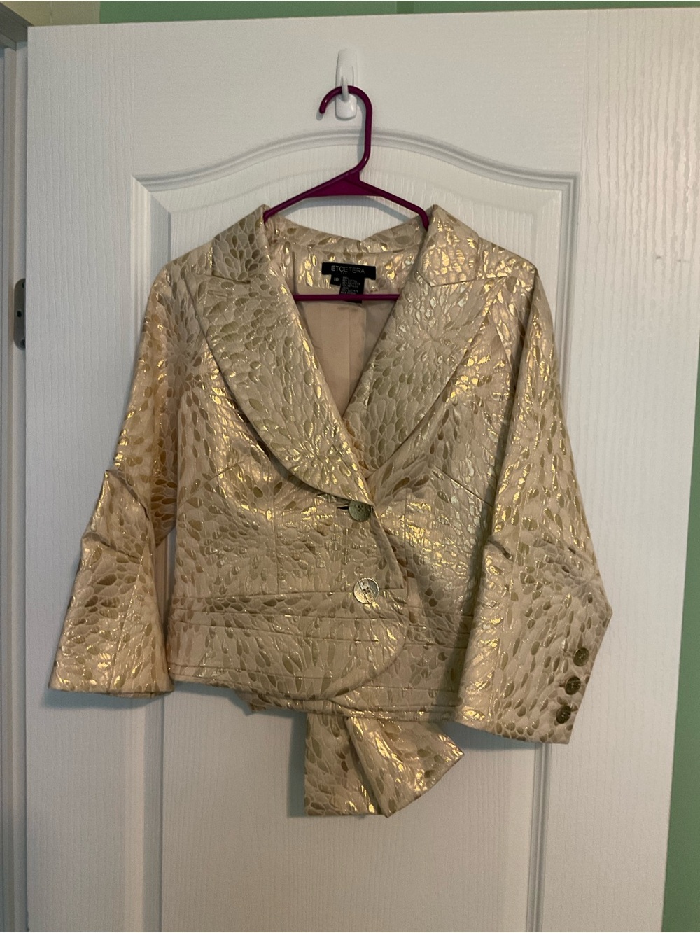 Etcetera Shimmering Gold Brocade Cropped Blazer